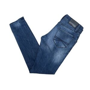 Express Men's Dark Blue Faded Skinny Jeans